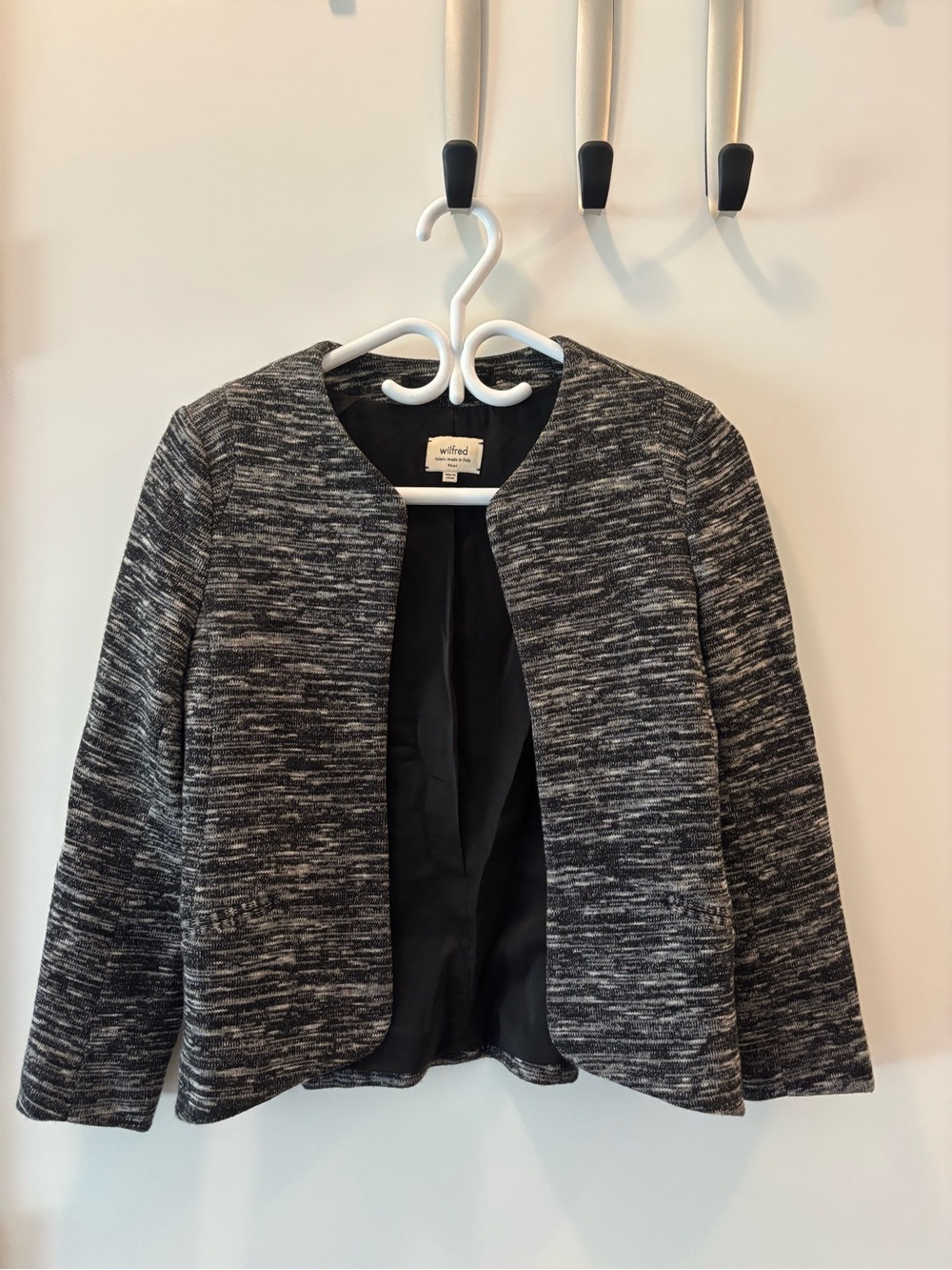 Wilfred Wool Black & Gray Textured Open Front Blazer